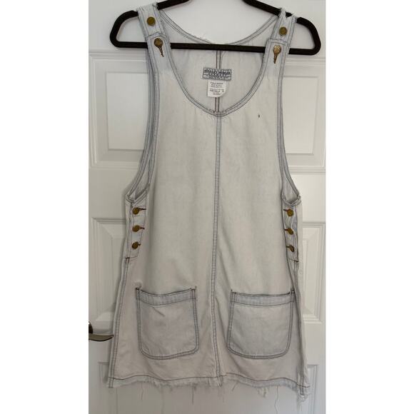 Stanley Morgan Vintage Denim Jumper Dress M USA Frayed Hem Button Tank Style - Picture 1 of 10